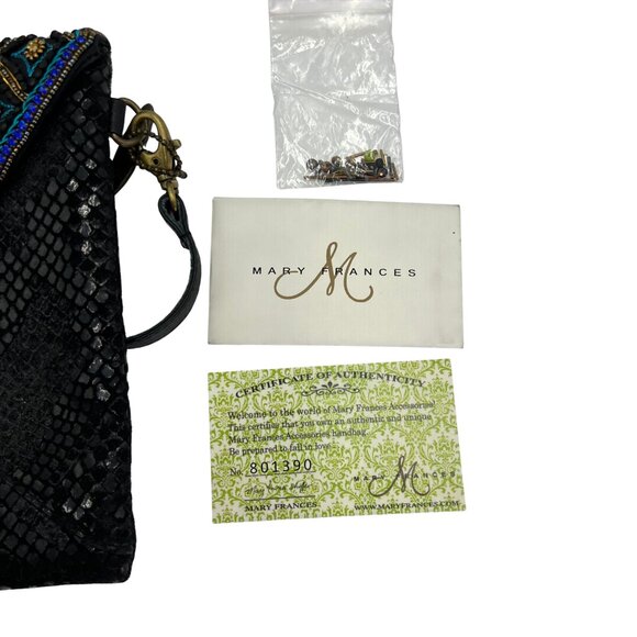 MARY FRANCES Black Beaded & Gem Embellished Flap Embossed Suede Shoulder Bag New - Picture 8 of 8